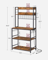 VASAGLE Hutch Bakers Rack with Power Outlet, 14 Hooks Microwave Stand, Adjustable Coffee Bar with Metal Wire Panel, Kitchen Storage Shelf, 15.7 x 31.5 x 66.9 Inches, Rustic Brown and Black UKKS025B01 VASAGLE