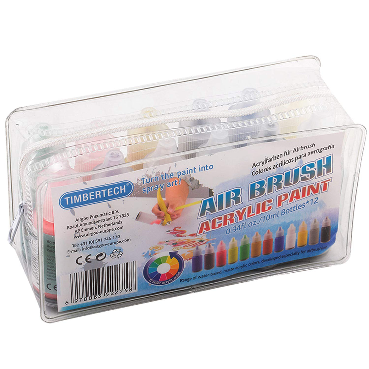 TIMBERTECH Acrylic Airbrush Paint, Professional 12x10ml Color Set of Acrylic Paint, Quick Drying Water Based, Rich Vivid Colors for Artists, Students, Beginners TIMBERTECH