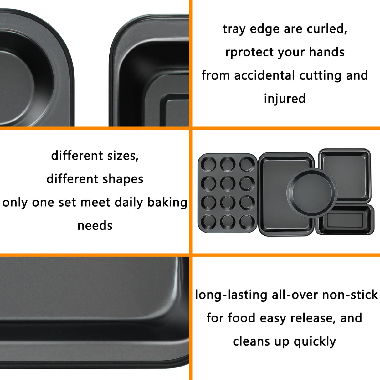 Baking Pans Nonstick Set, 5-Piece Bakeware Sets with Round/Square Cake Pan, Muffin Pan, Loaf Pan, Roast Pan, Baking Sheets for Oven, mobzio Kitchen Cookware Sets Baking Supplies mobzio