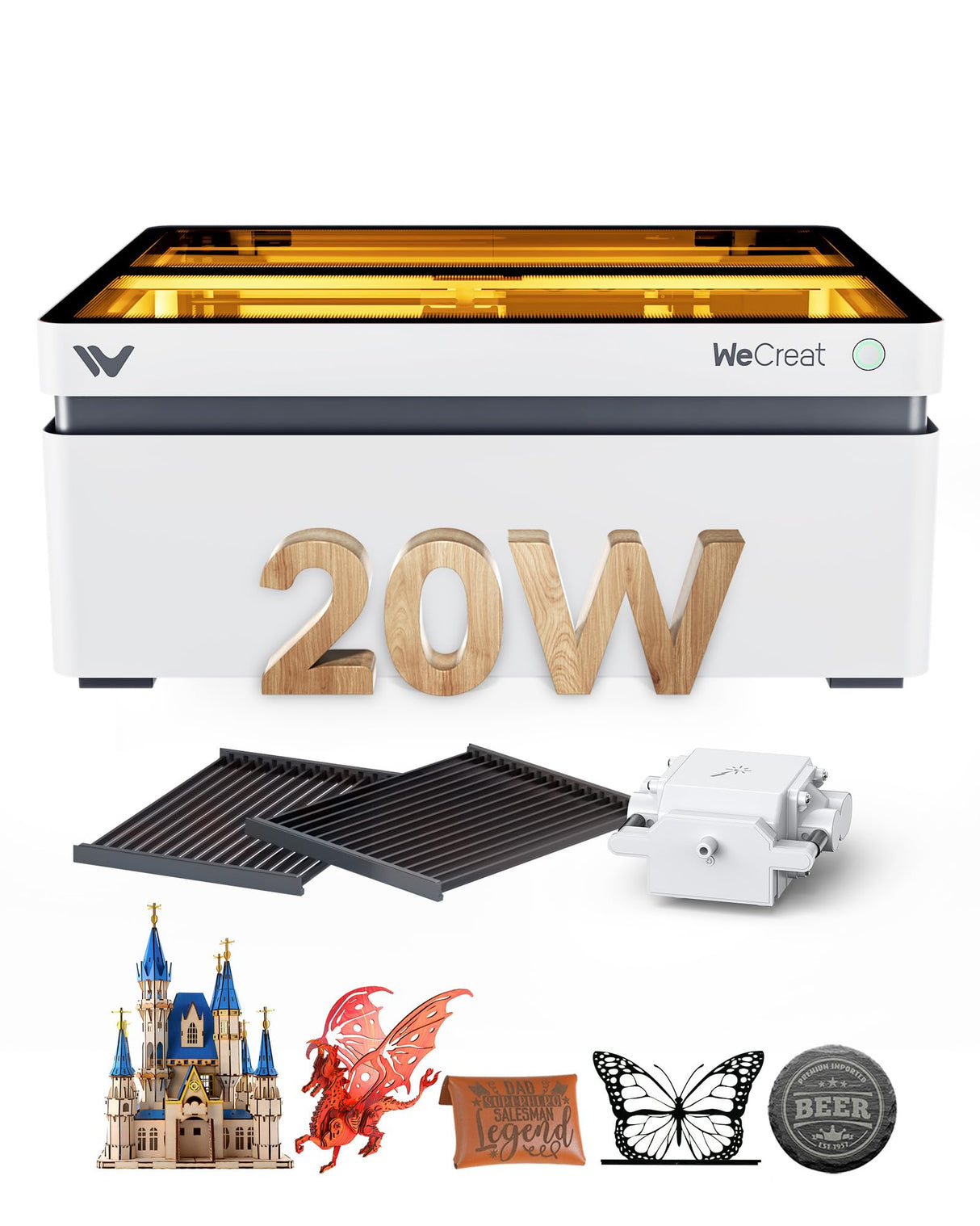 WECREAT Laser Engraver and Cutter, 20W(20,000mW) Desktop Diode Fully Enclosed Laser Engraver Machine with Air Assist, Beginner-Friendly for Jewelry and Gift Making with Metal Wood Acrylic Leather WECREAT