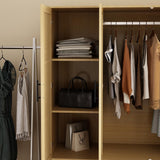 Homsee 6-Door Wardrobe Armoire Closet, Large Bedroom Cabinet Armoire with Rattan Doors, 2 Drawers, Hanging Bars & 7 Shelves, Light Brown Homsee