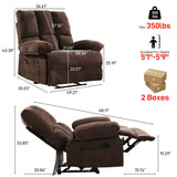 HOMYEDAMIC Oversized Recliner Chair 350 lb Weight Capacity, Plus Size 28 inch Large Wide Seat Manual Comfortable Fabric Recliner for Adults Living Room with Pockets Massage Pillow (6008-Brown5) HOMYEDAMIC