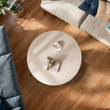Modern Wood Round Coffee Table - Handcraft Drum Coffee Tables with Sturdy Base, Easy Assembly, Contemporary Style Small Coffee Table Tea Table for Living Room, Bedroom, Office (White Thick) YYZIWYUN