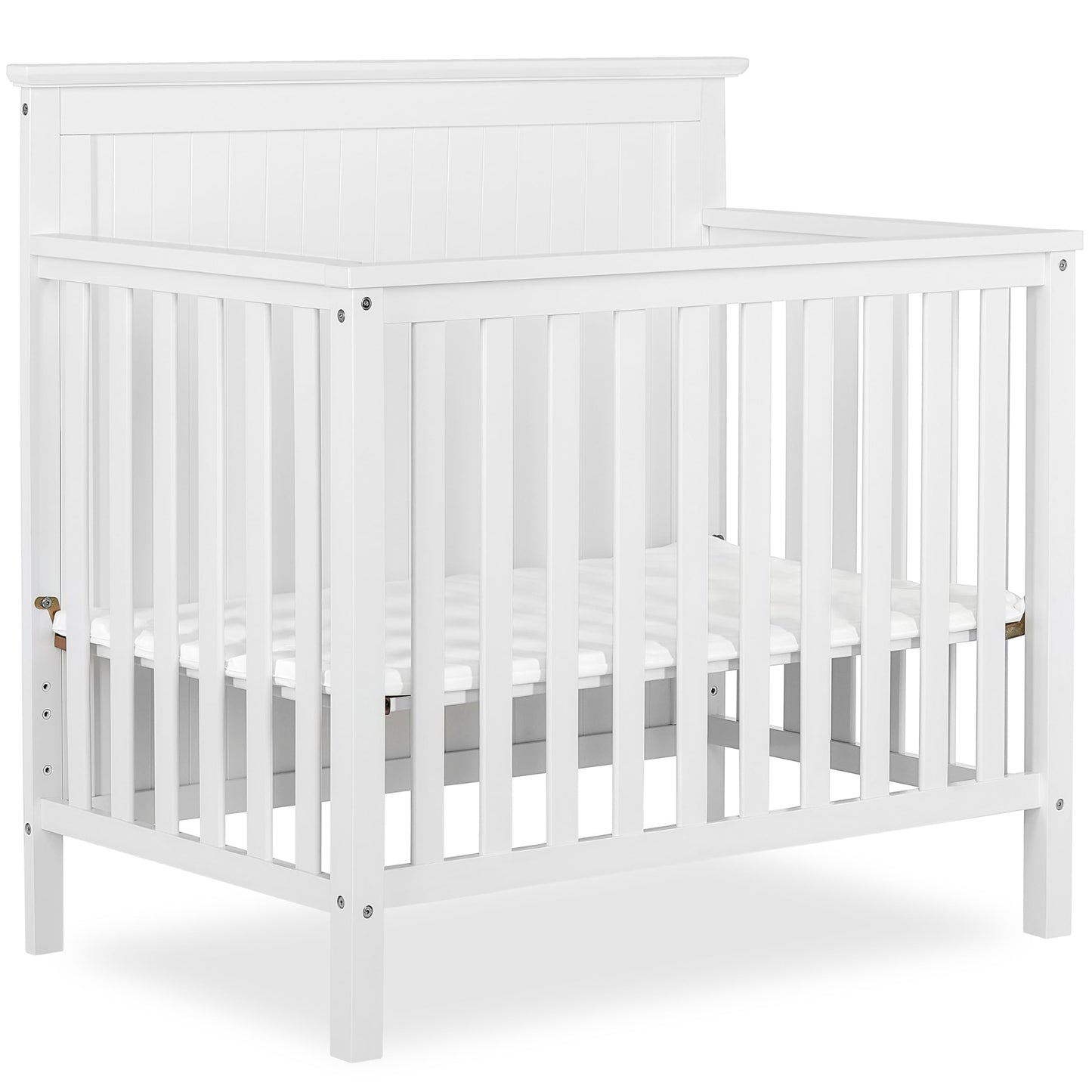 Dream On Me Ava 4-in-1 Convertible Mini Crib in White, Greenguard Gold Certified, Non-Toxic Finish, Comes with 1" Mattress Pad, with 3 Mattress Height Settings