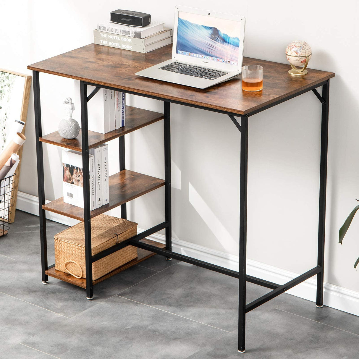 IBUYKE 40” Rustic Brown Bar Table with 3 Storage Shelves - Versatile High Dining and Standing Desk IBUYKE