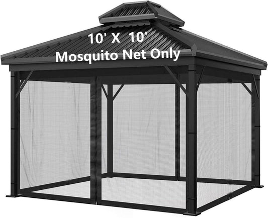 Dhyazqfit Mosquito Net for Outdoor Gazebo Canopy 4-Panel Canopy Screen Wall with Zipper for 10 x 10' Patio Gazebo and Tent (Only Mosquito Net No Frame) 10' x 10' with Double Door (Black)