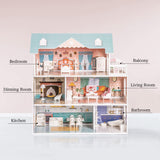 ROBOTIME Doll House Wooden Dollhouse for Kids 3 4 5 6 Years Old, Doll House w/28PCS Furniture Plastic, for 3.3”Dolls, Birthday Presents for Toddler 3+ ROBOTIME