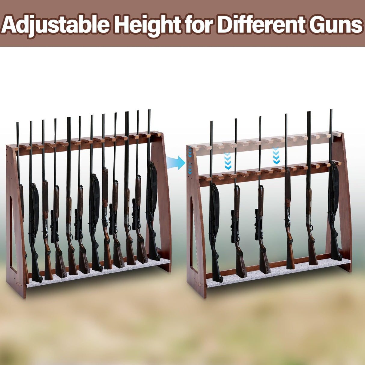Yousoontic Indoor Gun Racks Freestanding Rifle Racks Gun Display Stand with Soft Padding Safe Heavy Duty Gun Storage for Cabinet Holder Accessories (Walnut,46.9 x 31.1 x 10.6 Inches) Yousoontic