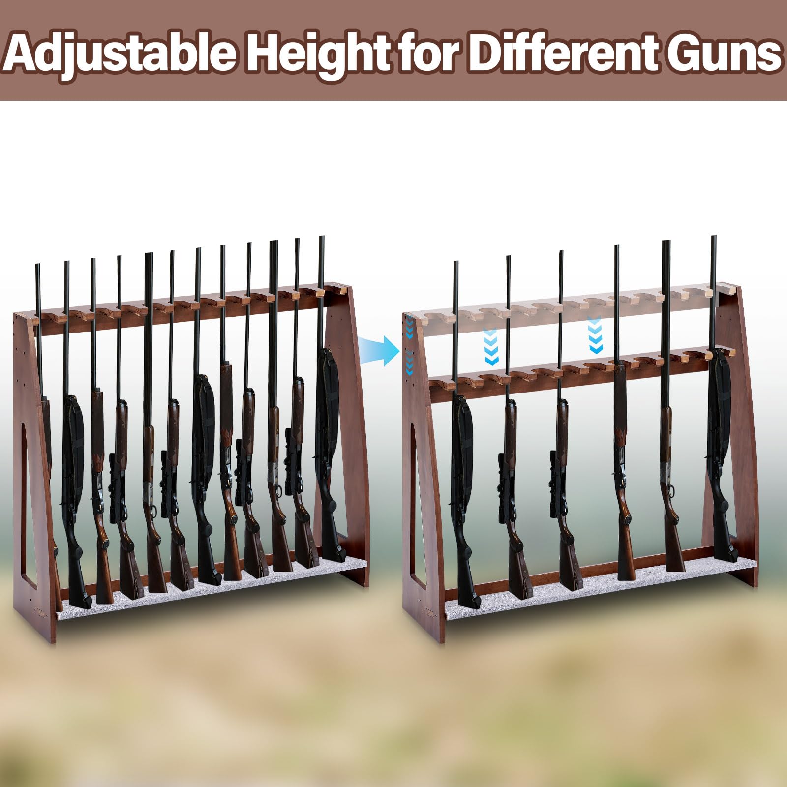 Yousoontic Indoor Gun Racks Freestanding Rifle Racks Gun Display Stand with Soft Padding Safe Heavy Duty Gun Storage for Cabinet Holder Accessories (Walnut,46.9 x 31.1 x 10.6 Inches) - WoodArtSupply