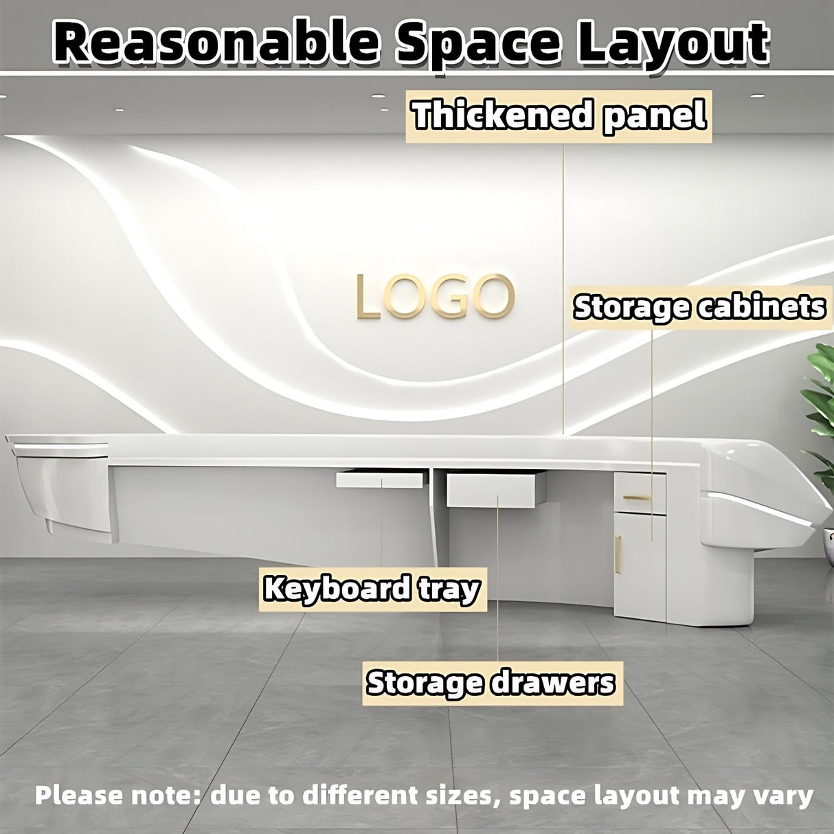 Reception Desk - Stylish Front Desk Reception Counter with LED Lighting, Solid Wood Retail Counter, Perfect for Office, Checkout Counter in Modern Spaces (100") ZGNBSD