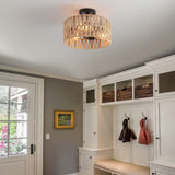 Hchunqjor 3-Light Coastal Woven Flush Mount Light Fixture Boho Rustic Hemp Rope Drum Semi Flush Mount Ceiling Light for Hallway Bedroom Kitchen Entryway Farmhouse Living Room, Black Hchunqjor