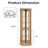 Trygoal Lighted 3-Side Glass Display Curio Cabinet, Accent Wooden Corner Cabinet with Elegant Glass Door, Wooden Storage Display Case for Living Room, Dining Room, Light Oak Trygoal