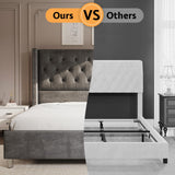 Jocisland Bed Frame King Size Velvet Tufted Upholstered Bed Low Profile Platform Bed Raised Wingback Headboard/Wood Slats Support/No Box Spring Needed/Easy Assembly/Grey Jocisland