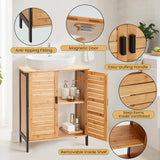 Danrelax 24" Bamboo Pedestal Under Sink Storage Vanity Cabinet, Solid Waterproof Sliding Door Bathroom Organizer with Adjustable Shelf, Modern Bathroom Furniture(Top Cutout, Not for Floor Drain) Danrelax