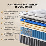 SNFPNE 10 Inch Queen Size Hybrid Mattress with Gel Memory Foam and Individual Pocketed Coils for Motion Isolation & Edge Support, Medium Firmness for Pressure Relief, CertiPUR-US Certified,in a Box SNFPNE