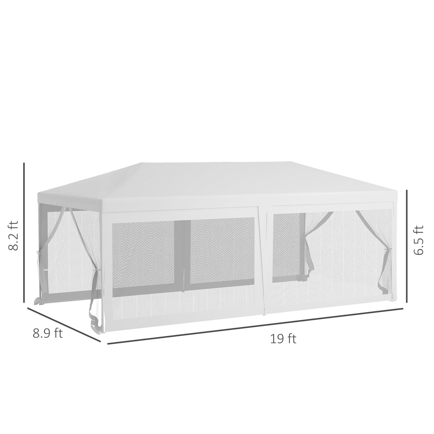 Outsunny 10' x 20' Canopy Tent Gazebo with 4 Removable Mesh Side Walls for Events & Weddings, White