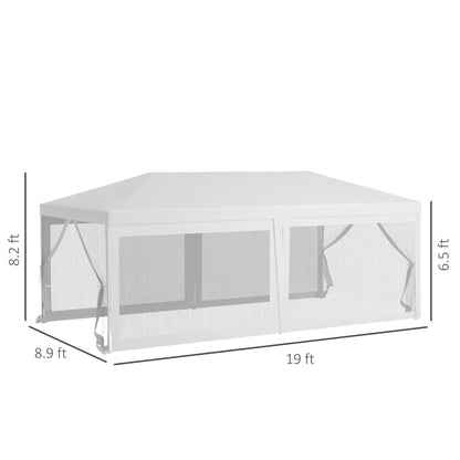 Outsunny 10' x 20' Canopy Tent Gazebo with 4 Removable Mesh Side Walls for Events & Weddings, White