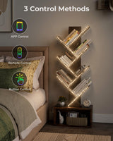 Evermagin 6 Tier Tree Bookshelf with RGBIC LED Strip Lights, Music Sync Color Changing Vertical Bookcase Tower with Remote App Control, Floor Standing Book Shelf for Books/CDs/Movies, Rustic Brown Evermagin