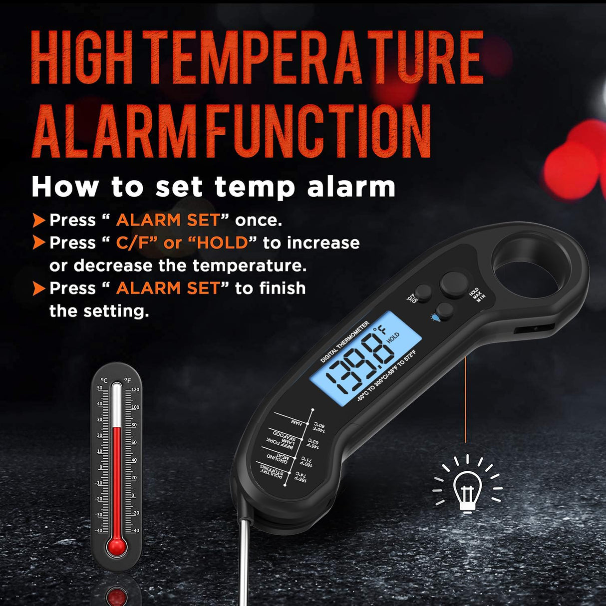 Meat Thermometer Digital, Instant Read Meat ThermometerI for Grill and Cooking, Waterproof Food Thermometer for Kitchen and Outside, BBQ, Turkey, Candy, Liquids, Beef ROUUO