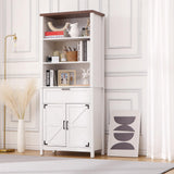 Garvee 72" Tall 6-Tier White Farmhouse Bookshelf with Doors – Display Cabinet with Drawer and Adjustable Shelves for Study, Living Room and Bedroom Garvee