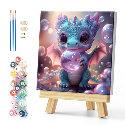 Natuyalo Framed Paint by Numbers Kit for Adults Beginner, Dragon Baby Acrylic Adult Paint by Number Kits on Canvas with Frame, Blow Bubbles Canvas Painting Perfect for Home Decor 12"x12"