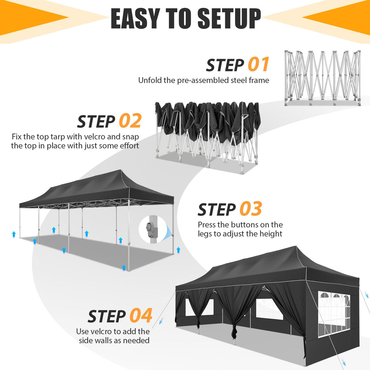 HOTEEL Tents for Parties 10x30 Pop Up Canopy Tent Heavy Duty with 8 Sidewalls, Commercial Party Tent Event Wedding Instant Canopy Waterproof with Carry Bag, UV 50+, Thicked Hexagonal Legs, Black Hoteel