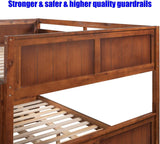 TSAMPA Latest Upgraded & Stronger Convertible Solid Wood Full Over Full Bunk Bed with Trundle, More Stable Thicken Heavy Duty Bunk Bed Frame Full Over Full Size Bunkbed (Easier to Assemble) (Walnut) TSAMPA