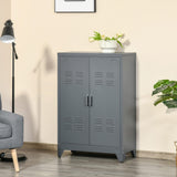 HOMCOM Industrial Storage Cabinet, Steel Garage Cabinet with Double Doors and Adjustable Shelves, Grey HOMCOM