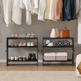 RRX Bathroom Shelf Storage Organizer, Bathroom Shelf 3-Tier Adjustable Layer Bamboo Organizer with Bar, Hanging, Freestanding Over Toilet Utility Shelves, Black RRX