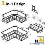 YASONIC Corner Shower Caddy Organizer, 3-Pack Adhesive Rustproof Stainless Steel Shower Shelves with Soap Holder, No Drilling Shower Storage Rack for Family Renters Bathroom, Black YASONIC