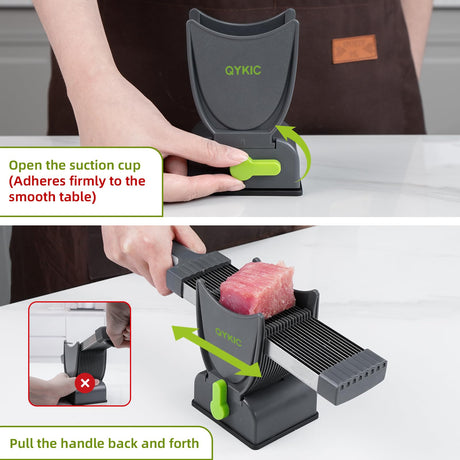 Fresh Meat Slicer, Thickness Adjustable, Stainless Steel Kitchen Cleaver Knife Set With Block, Manual Fresh Meat Cutter Jerky Slicer For Beef Pork, Cooking BBQ Hot Pot (Gray) QYKIC