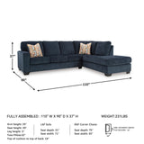 Signature Design by Ashley Aviemore Casual L-Shaped 2-Piece Sectional with Chaise for Living Room, Blue Signature Design by Ashley