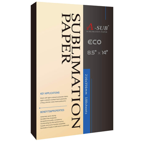 A-SUB Sublimation Paper 8.5x14 Inch for DIY Unique Christmas Gifts Compatible with Inkjet Printer which Match Sublimation Ink 100 Sheets A-SUB