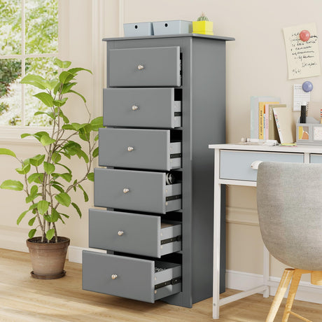 Giantex 6-Drawer Dresser for Bedroom, Wooden Chest of Drawers w/Metal Handles & Large Capacity, 16" D x 23" W x 53.5" H Clothes Organizer, Modern Tall Dresser for Bedroom, Entryway, Living Room Giantex
