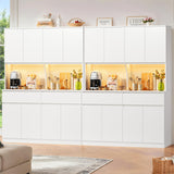 Large Hutch 75"H x 55"W Tall Kitchen Pantry with Doors and Drawers, LED Light Countertop Coffee Bar Buffet Adjustable Shelves in Storage Cabinet, Modern Freestanding Food Pantry Cupboard, White Keyluv