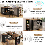 HSH 72" Rustic Kitchen Island with Storage, Mobile Farmhouse Kitchen Island Cart with Cabinet, Drawer & Shelves, Island Table on Wheels for Meal Prep, Dining Room & Home Bar, Rustic Brown & Black Oak HSH