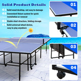 Table Tennis Table Mid-Size 9ft, Foldable Ping Pong Table Top Full Size with 2 Paddles, 2 Balls, 1 Net & 4 Wheels, Folding Table Tennis for Indoor & Outdoor, Quick Assembly to Support Multiplayer GYMFLEX