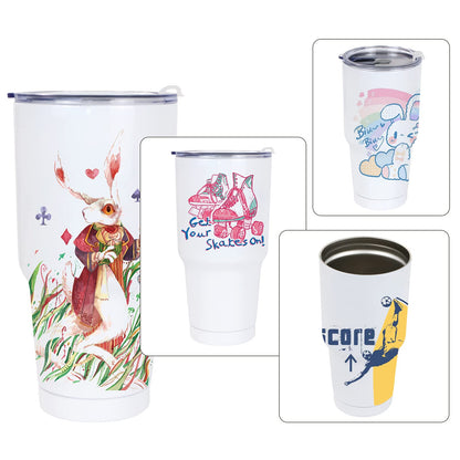 MAIKESUB 4 Pcs 30 oz Sublimation Double Wall Vacuum Insulated Cups With Lids Stainless Steel White Coffee Mugs for Vehicle Cup Holders Travel Tumbler Car Cups