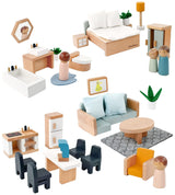 PairPear Wooden Toys Dollhouse Furniture Playset,35 Piece Furnitures with Family Dolls,Doll House Accessories Pretend Play Gift for Girls and Boys 3 Year and Up PairPear