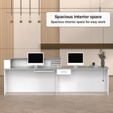 Huariifowm L Shape Reception Desk with Counter, Lockable Drawer, Keyboard Tray, and Double-Layer Storage for Salon, Office, or Clinic(White+Gray/Left, 63" L*24" W*39" H) Huariifowm