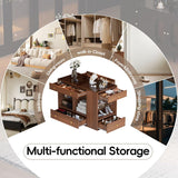 47.3" Closet Island with 6 Drawers Table, Wardrobe Armoire Island with Glass Display Top and Open Shelves, Jewelry Storage Vanity Island with compartments, Walk-in Closet Island for Cloakroom,Walnut JIJIWANG