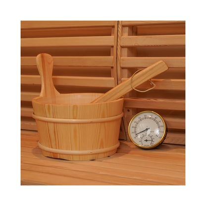 amocane Sauna Wooden Bucket and Ladle Kit, Sauna Accessories with Thermometer for Any Barrel or Steam Sauna & SPA (Hemlock Wood Color)