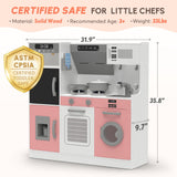 BIERUM Play Kitchen with Realistic Lights & Sounds, Wooden Kitchen Playset with 28 Pcs Toy Food & Cookware Accessories, Toy Kitchen with Plenty of Play Features, Idea Gift for Boys and Girls Ages 3+ BIERUM