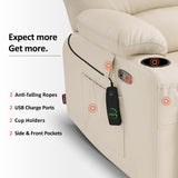 MCombo Power Lift Recliner Chair Sofa with Massage and Heat for Big Elderly People, Cup Holders, USB Ports, Side Pockets, Faux Leather R7096 (Medium-Wide, Cream White) MCombo