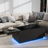 HOMMPA LED Coffee Table for Living Room Lift Top Coffee Tables with Power Outlet Black Morden Center Table with Storage Hidden Compartment High Gloss Lift Tabletop HOMMPA