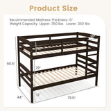 Giantex Espresso Twin Over Twin Bunk Bed with Detachable Design, High Guardrails & Integrated Ladder Giantex