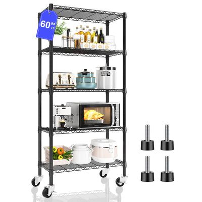 Homtell 5 Tier Shelving Unit Wire Rack, Heavy Duty Adjustable Shelf Rolling Storage Shelves with Wheels, 14" D x 30" W x 60" H 750 lbs Capacity Kitchen Garage Pantry Shelves for Small Spaces