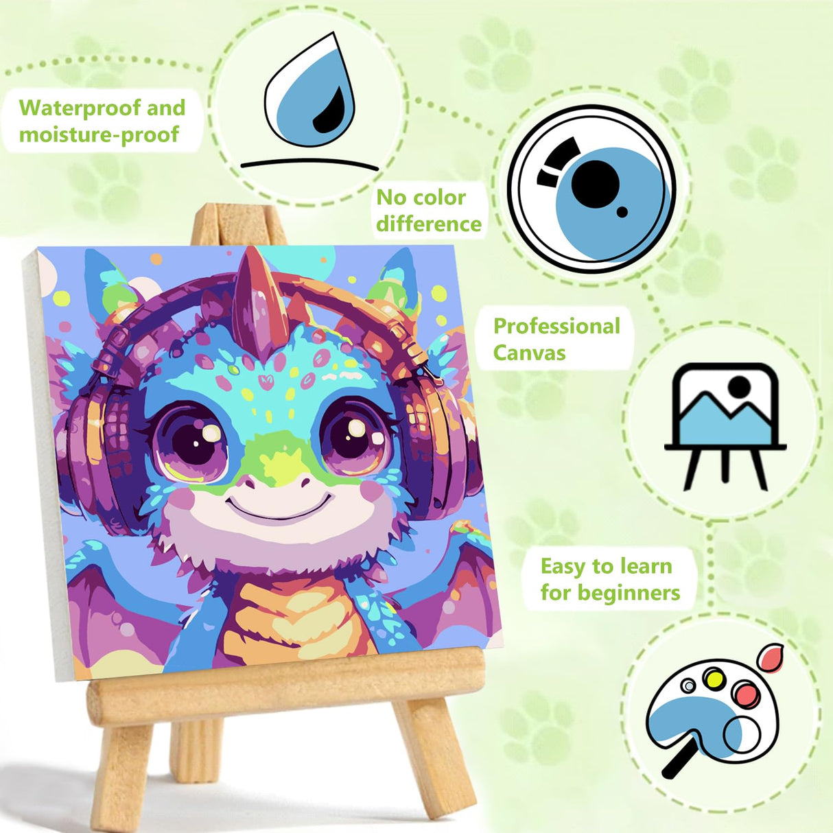 Reivworl Paint by Numbers Kit for Kids with Frame and Easel, Dragon Paint by Number Kids Age 5-8-12, Paint by Numbers Gifts and Home Decor (8X8 Inch) Reivworl