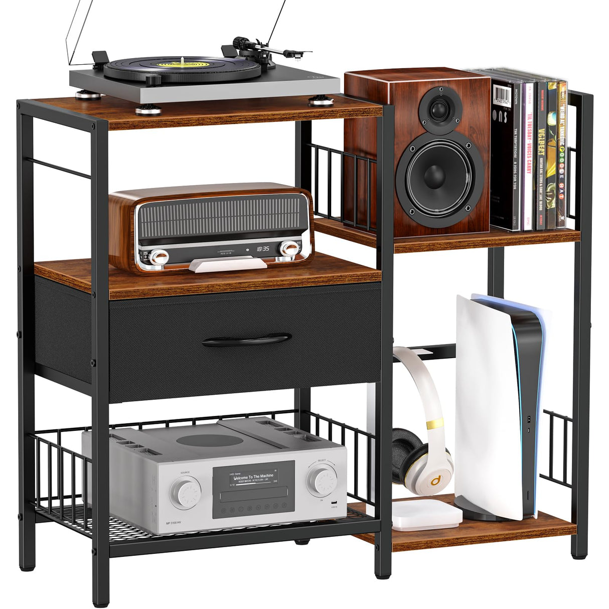 Snughome AV Media Stand, Record Player Stand with Vinyl Storage Holds up to 280+ Albums, Audio Video Rack Album Storage Shelves for Vinyl, Turntable Stand Record Holder Media Console Stereo Cabinet Snughome
