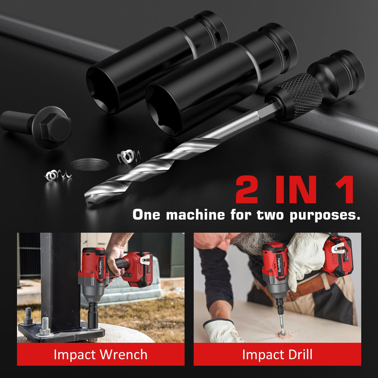 Sundpey Cordless Impact Wrench 812Ft-lbs - 1100N·m Brushless High Torque Impact Gun with 2 * 4.0Ah Battery - 21V Power Impact Driver with 5 Sockets & 9 Drill Bits & 1/2" Hexagonal Adapter for Car Home Sundpey